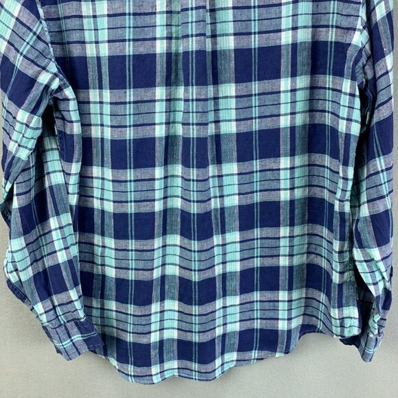 Brooks Brothers Irish Linen Shirt Mens Large Blue Plaid Regent Button‎ Down - Picture 6 of 15